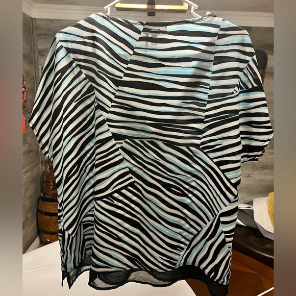 NEVER WORN,DKNY,ZEBRA PRINT,BLACK,WHITE,BABY BLUE,VNECK BLOUSE, SIZE L - Picture 2 of 6